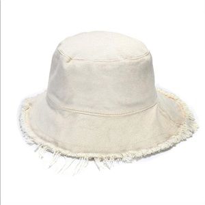 Beige Wide Brim Cotton Bucket Hat